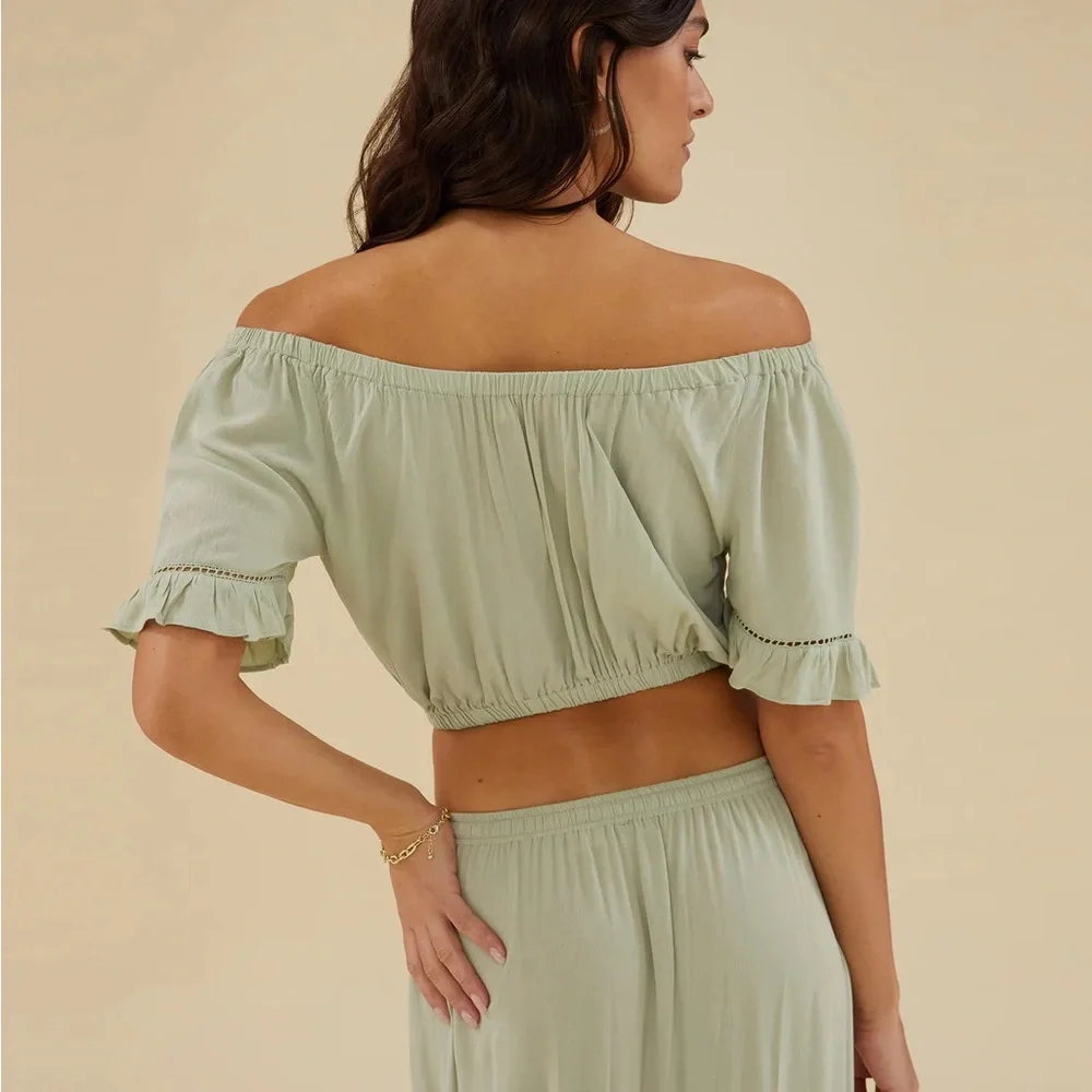RACHEL PARCELL Bohemian Green Off-Shoulder Skirt Set medium and large - Picture 5 of 11